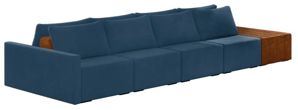 Sofá Ilha 4 Lugares Living 432cm Modulado para Sala Lary Veludo K01 - D'Rossi - Azul Marinho