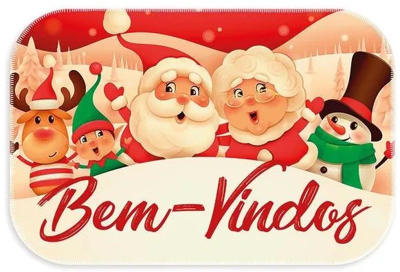 Capacho Bem Vindo Família Noel 34x60 cm