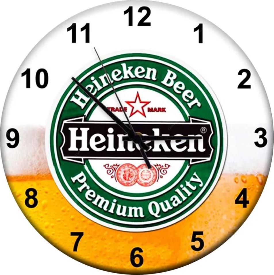 Relógio de Parede Cerveja Heineken Espumada em MDF - 28 cm
