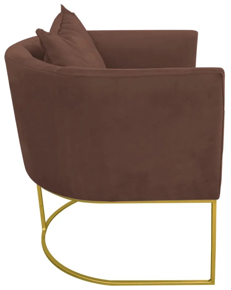 Poltrona Paola Suede Marrom Base Metálica Dourado - D'Rossi