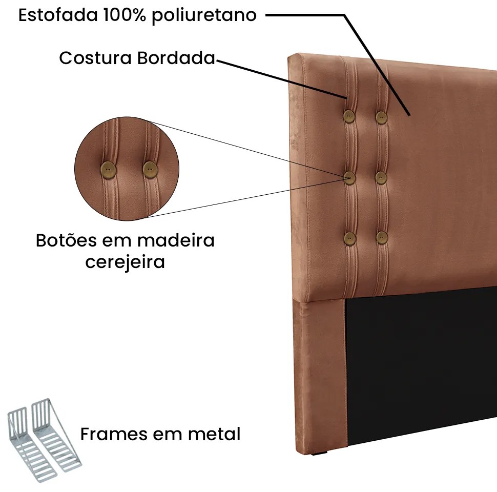 Cabeceira Cama Box Solteiro 90cm e Recamier Gênova Veludo Cobre S04 - D'Rossi