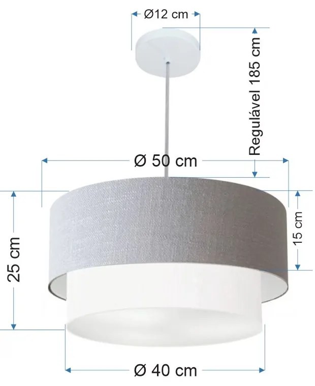 Pendente Cilíndrico Rustico Cinza e Branco MJ-4355 Para Mesa de Jantar e Estar