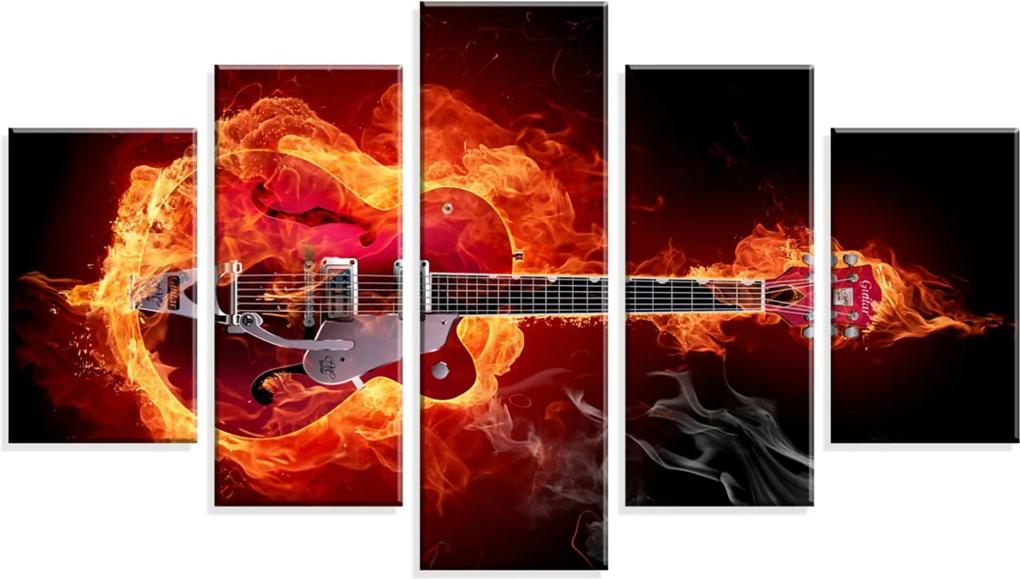 Conjunto de 5 Telas Decorativas Wevans em Canvas 90x160 Guitarra Multicolorido