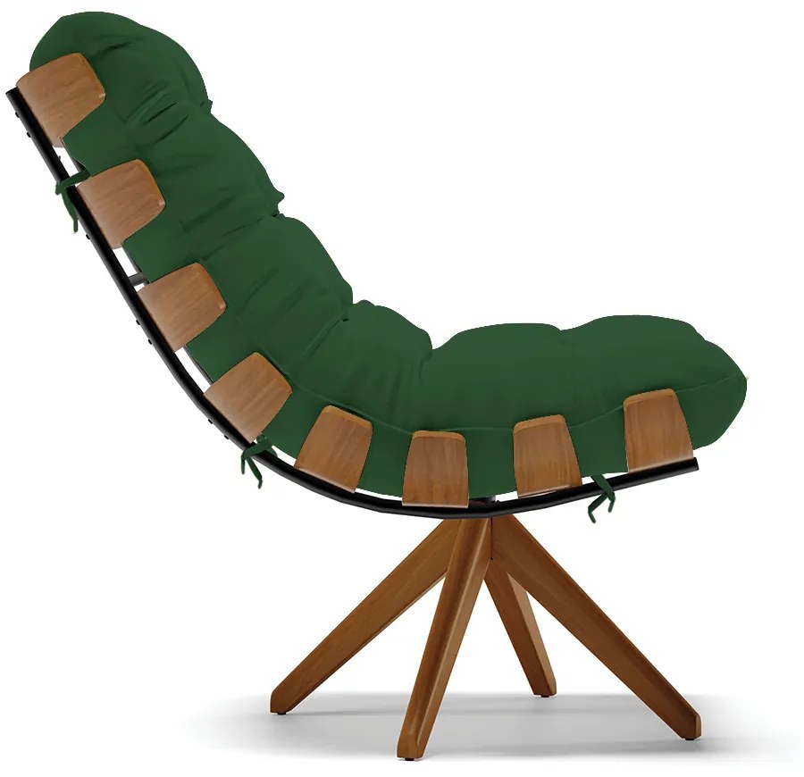 Poltrona Giratória Costela Veludo Verde Base de Madeira MA30 M11 - D'Rossi