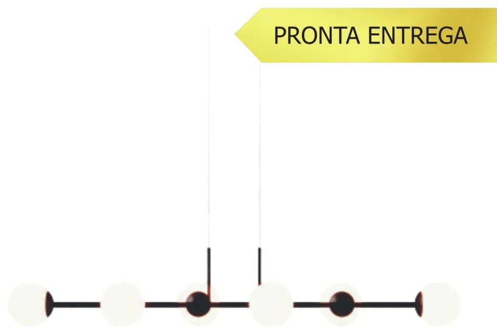 Pendente Line Long Retângular 26X12X125Cm Alumínio E Globo Ø12Cm Fosco... (PRETO, FOSCO)