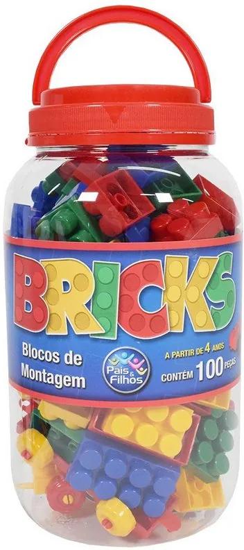 Blocos de Montar Bricks - 100 Peças - Pais e Filhos