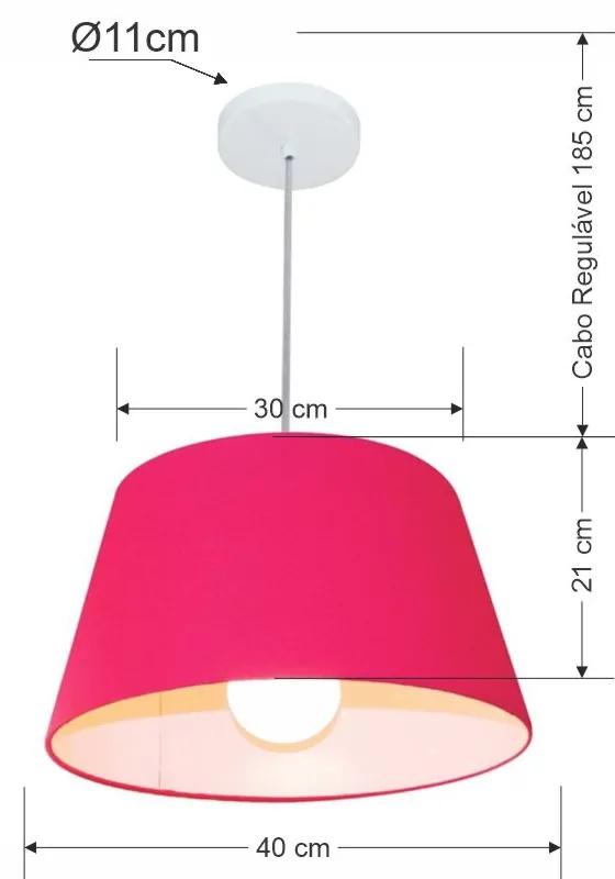 Lustre Pendente Cone Md-4039 Cúpula em Tecido 21/40x30cm Rosa Pink - Bivolt