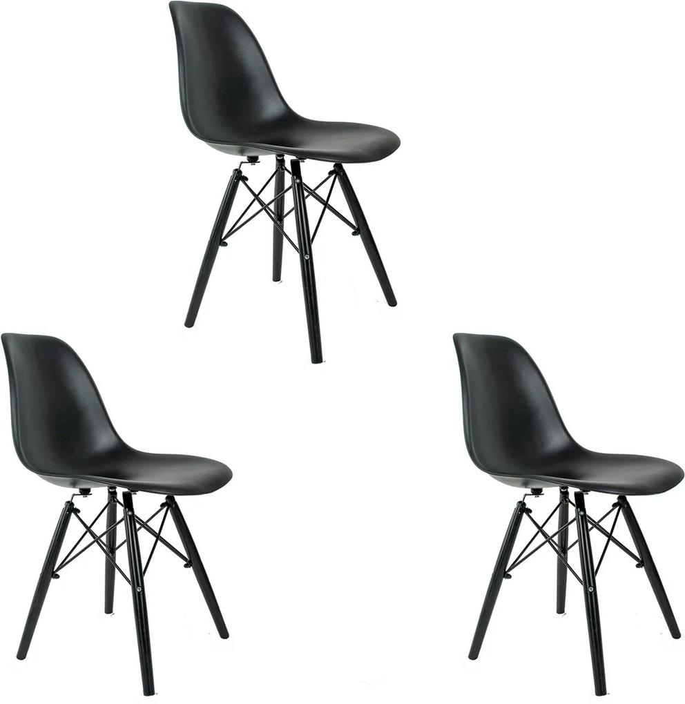 Conjunto 3 Cadeiras Eames Preta Com Pé Preto DSW - Empório Tiffany