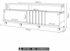 Rack Bancada de TV 70 Pol 180cm Analu H01 Castanho/Off White - Mpozena