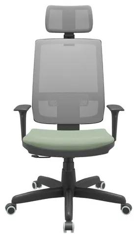 Cadeira Office Brizza Tela Cinza Com Encosto Assento Vinil Verde RelaxPlax Base Standard 126cm - 63671 Sun House