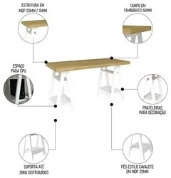 Mesa Escrivaninha 135cm Pés Cavalete Darte A06 Olmo/Branco - Mpozenato