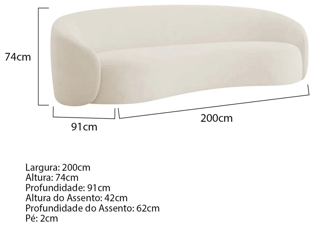 Sofá 3 Lugares 200cm Orgânico Luxo Recepção Amore Bouclé - ADJ Decor