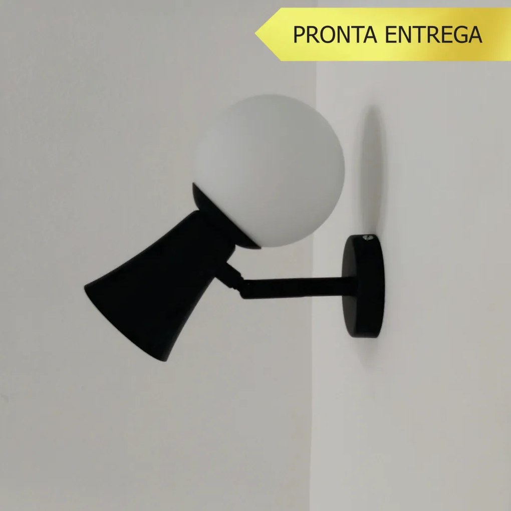 Arandela Cone 10X18,5X18,7 Aluminio E Globo Ø10Cm 01Xmr16 + 01Xg9 - Qi... (PRETO)