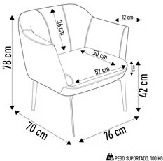 Poltrona Decorativa para Sala de Estar Cris L07 Couro Fendi - Mpozenat