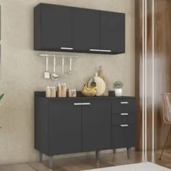 Armário de Cozinha Com Tampo CP01 120cm Pérola Preto Z34      - Mpozen
