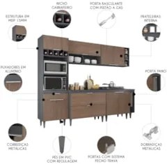 Armário de Cozinha Com Tampo CP07 260cm Pérola Grafite/Freijó Z34 - Mp