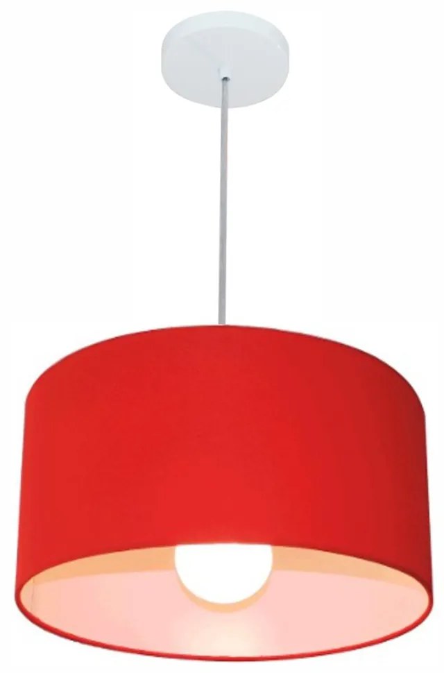 Lustre Pendente Cilíndrico Md-4146 Cúpula em Tecido 40x30cm Vermelho - Bivolt