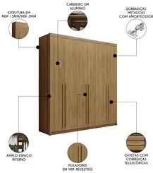 Guarda Roupa Casal 6 Portas 3 Gavetas 233cm Dubai Nature     - VLR MÓV