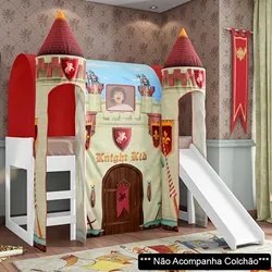 Cama Infantil com Escorregador Barraca 2 Torres LED Forte Cavaleiro P1
