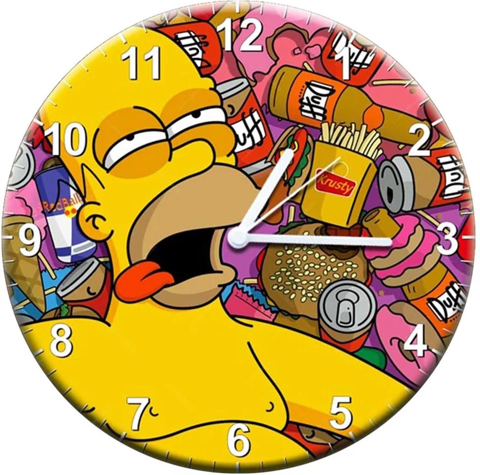 Relógio de Parede Homer Deitado Sob a Comida em MDF - 28 cm