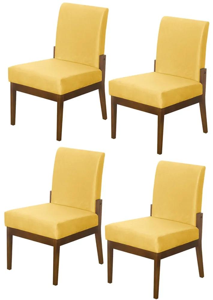 Kit 04 Cadeiras de Jantar Helena Suede Amarelo - Decorar Estofados