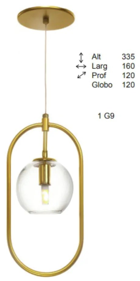 Pendente Oblong 12X16X33,5Cm Globo Ø12Cm Aberto 01Xg9 - Old Artisan Pd... (HONEY, AMBAR)
