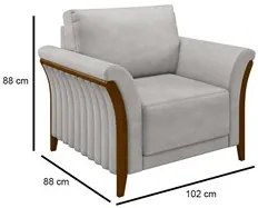 Poltrona Decorativa Sala de Estar 102cm Pés Madeira Roya M22 Veludo Ci