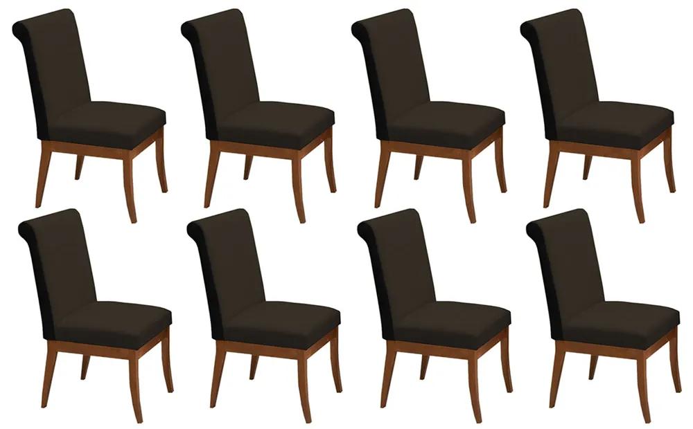 Conjunto 8 Cadeiras Larissa Aveludado Marrom + Couríssimo Preto