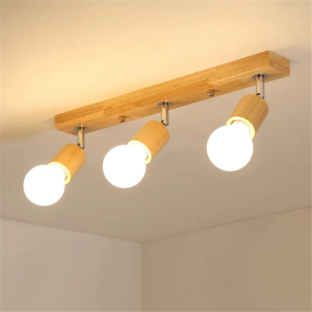 Plafon Luminária de teto, candelabro moderno com pista de madeira sólida, estilo nórdico, lâmpadas de teto de metal, 39cm, led, para decoração da sala de jantar, plano de fundo de tv - D - Com Lâmpada