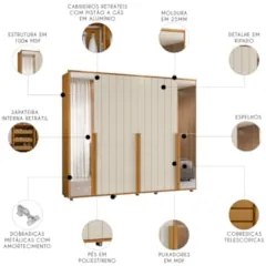 Guarda Roupa Casal 278cm 6 Portas 4 Espelhos Zac Off/Cinamomo Z10 - Mp