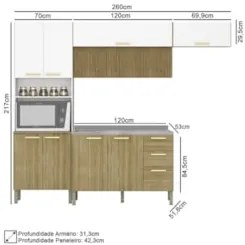 Armário de Cozinha 5 Peças Urban02 Balcão com Pia 120cm Z06 Freijó/Sup