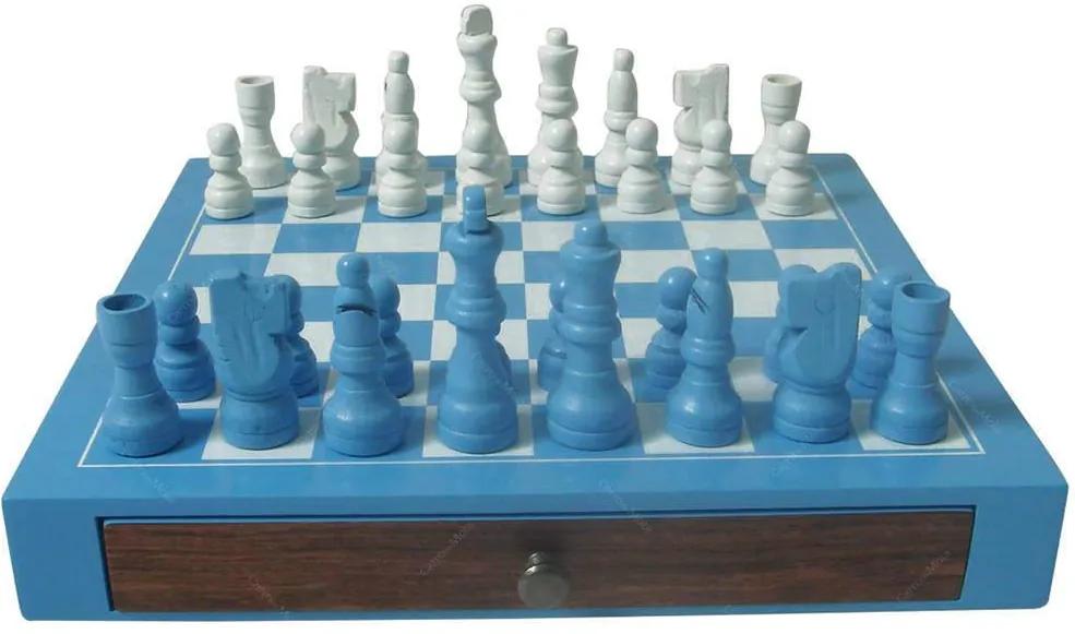 Jogo de Xadrez Deluxe Azul em Madeira - Urban - 25x25 cm
