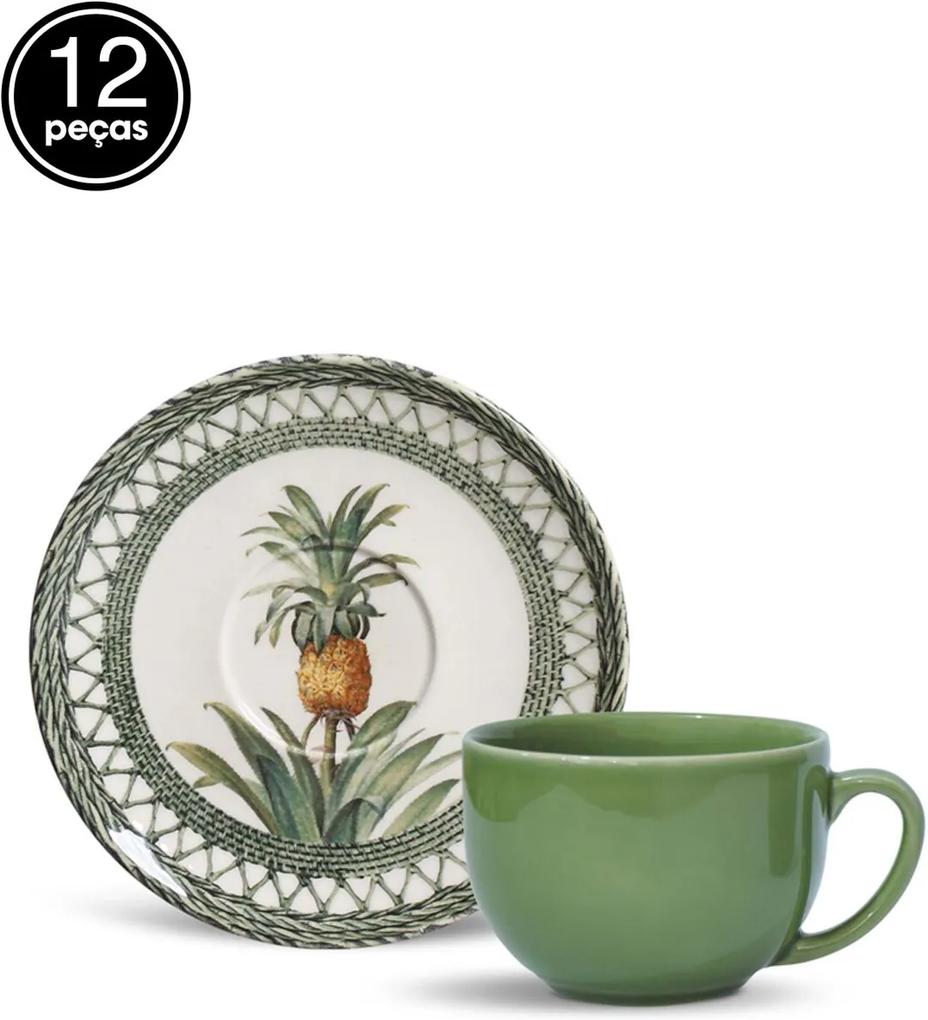 Conjunto 12Pçs Xícaras de Chá Porto Brasil Coup Pineapple Branco/Verde