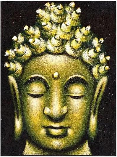 Pintura em Tela Face de Buda Verde 40x30cm