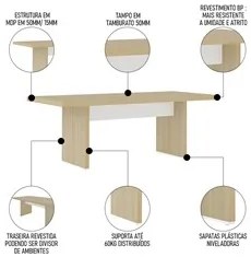 Mesa de Reunião para Escritório 204cm Tamburato Corp A06 Carvalho/Bran