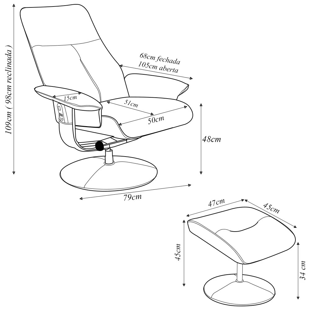 Kit 2 Poltronas de Massagem Reclinável e Giratória Arizona com Apoio de Pés Pu Fendi G56 - Gran Belo