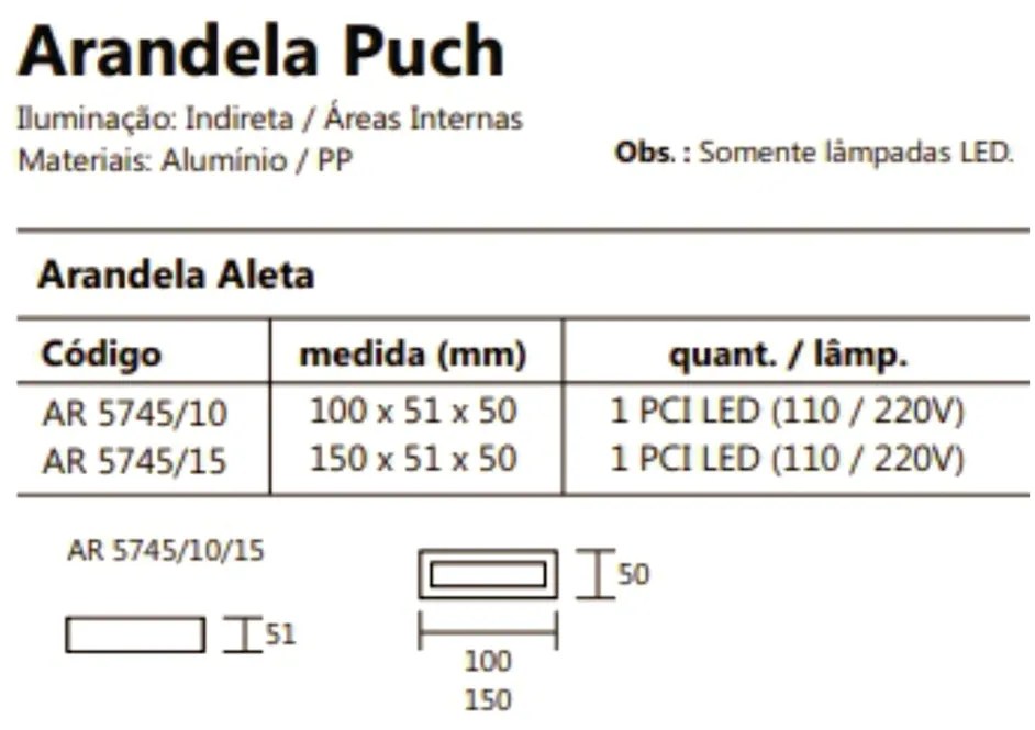 Arandela Puch Retangular Interna 1Xpci Led 5W 25X5X10Cm | Usina 5745/2... (BT - Branco Texturizado, 110V)
