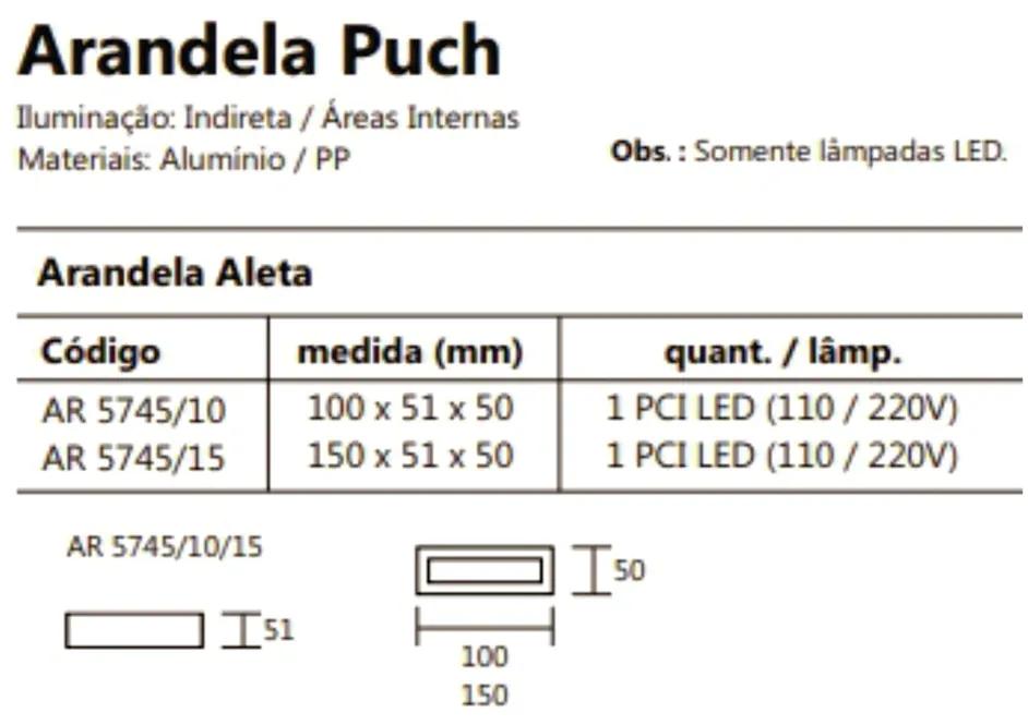 Arandela Puch Retangular Interna 1Xpci Led 5W 25X5X10Cm | Usina 5745/2... (BT / CP-M - Branco Texturizado / Champanhe Metálico, 110V)