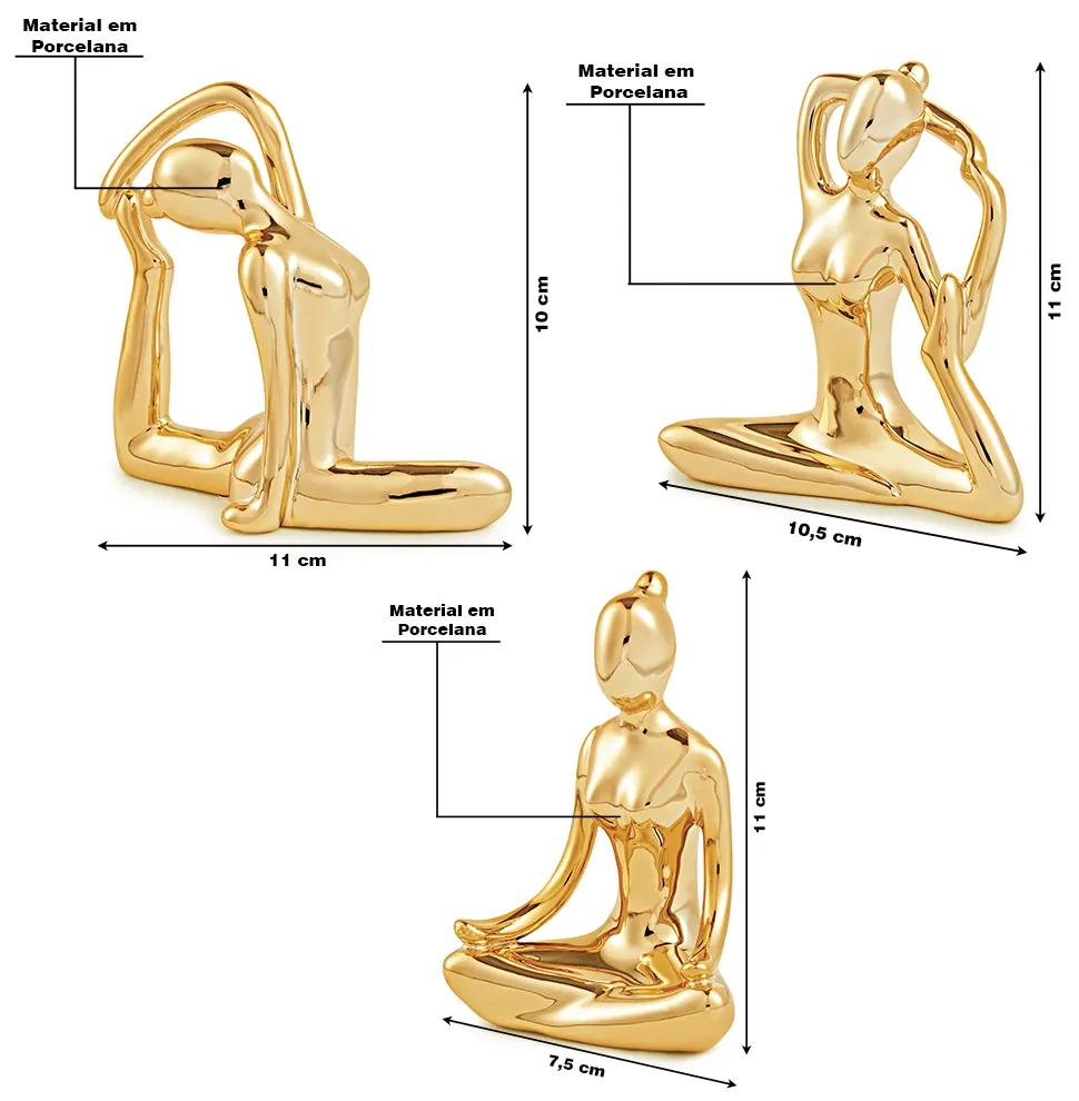 Conjunto de Esculturas Decorativas Yoga em Porcelana Dourado G39 - Gran Belo