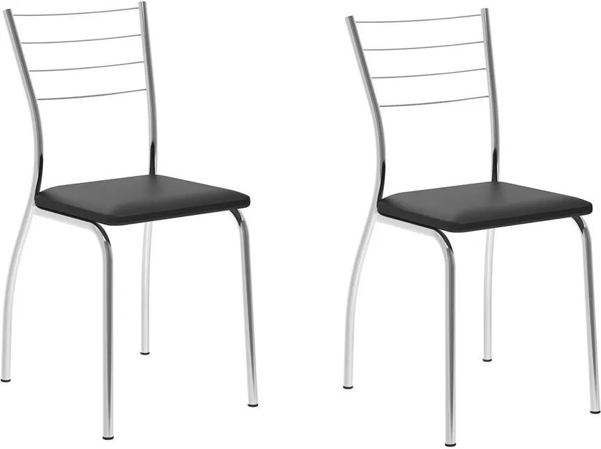 Cadeiras para Cozinha Kit 2 Cadeiras 1700 Preto/Cromado - Carraro Móveis
