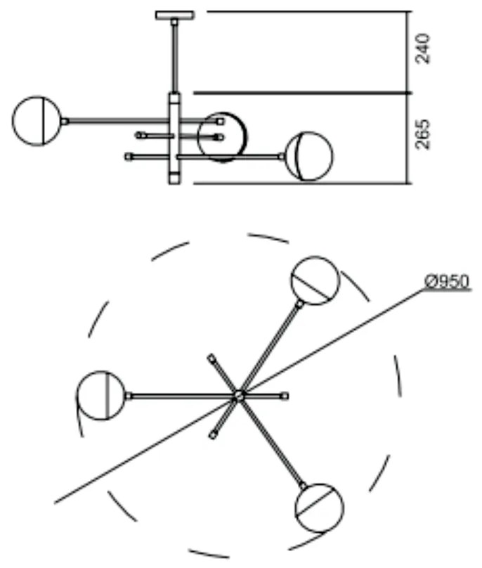 Plafon De Sobrepor Satélite C/ 03 Globos Ø95X26,5X50,5Cm 3L G9 Metal E... (CB-V - Cobre Escovado, FOSCO)