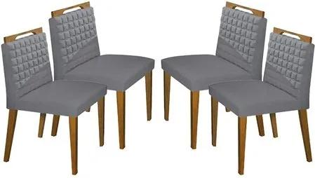 Kit 4 Cadeiras de Jantar Estofada Cinza em Veludo Birlik