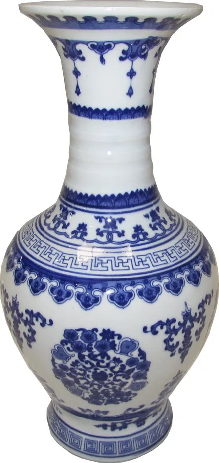 Vaso Decorativo em Porcelana Oriental Azul e Branco