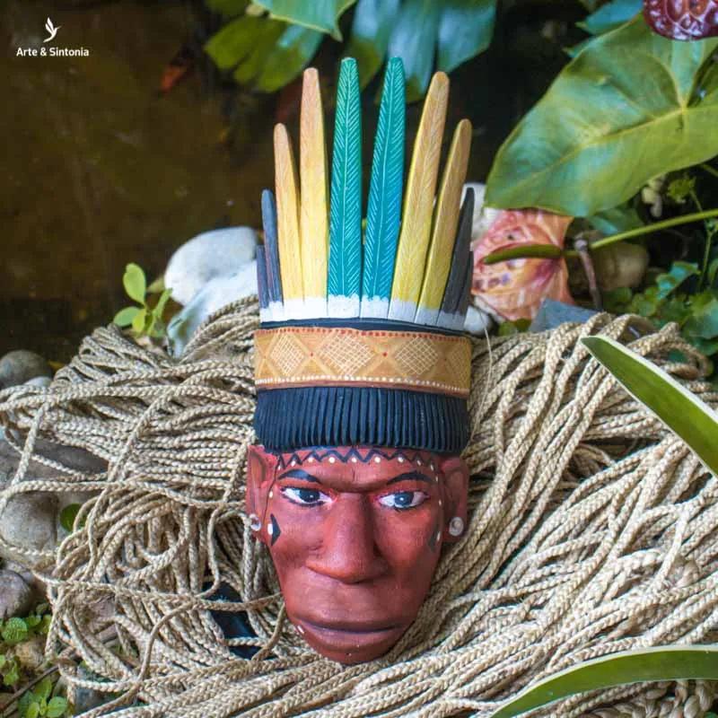 Máscara Indígena em Madeira | Arte Étnica