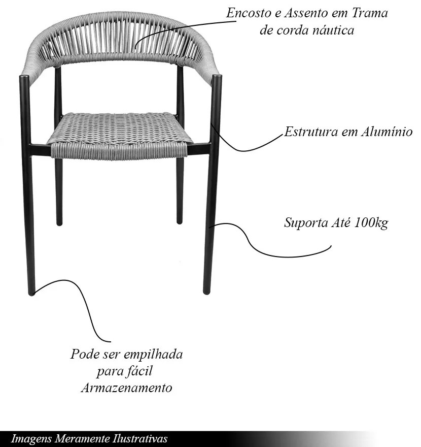 Cadeira Área Externa de Alumínio Carmy com Corda Naútica Preto/Grafite G56 - Gran Belo