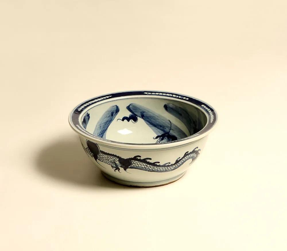 Cachepot Decorativo de Porcelana Wutai Azul e Branco