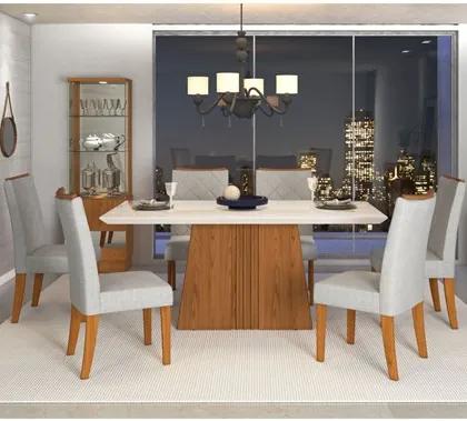 Sala de Jantar Mesa Itália 170cm e 6 Cadeiras Golden Terrara/Off/Claro - Dj Móveis