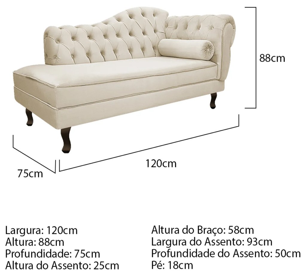 Kit Diva Recamier Diana 120cm Lado Esquerdo e 2 Poltronas Classic Suede - ADJ Decor