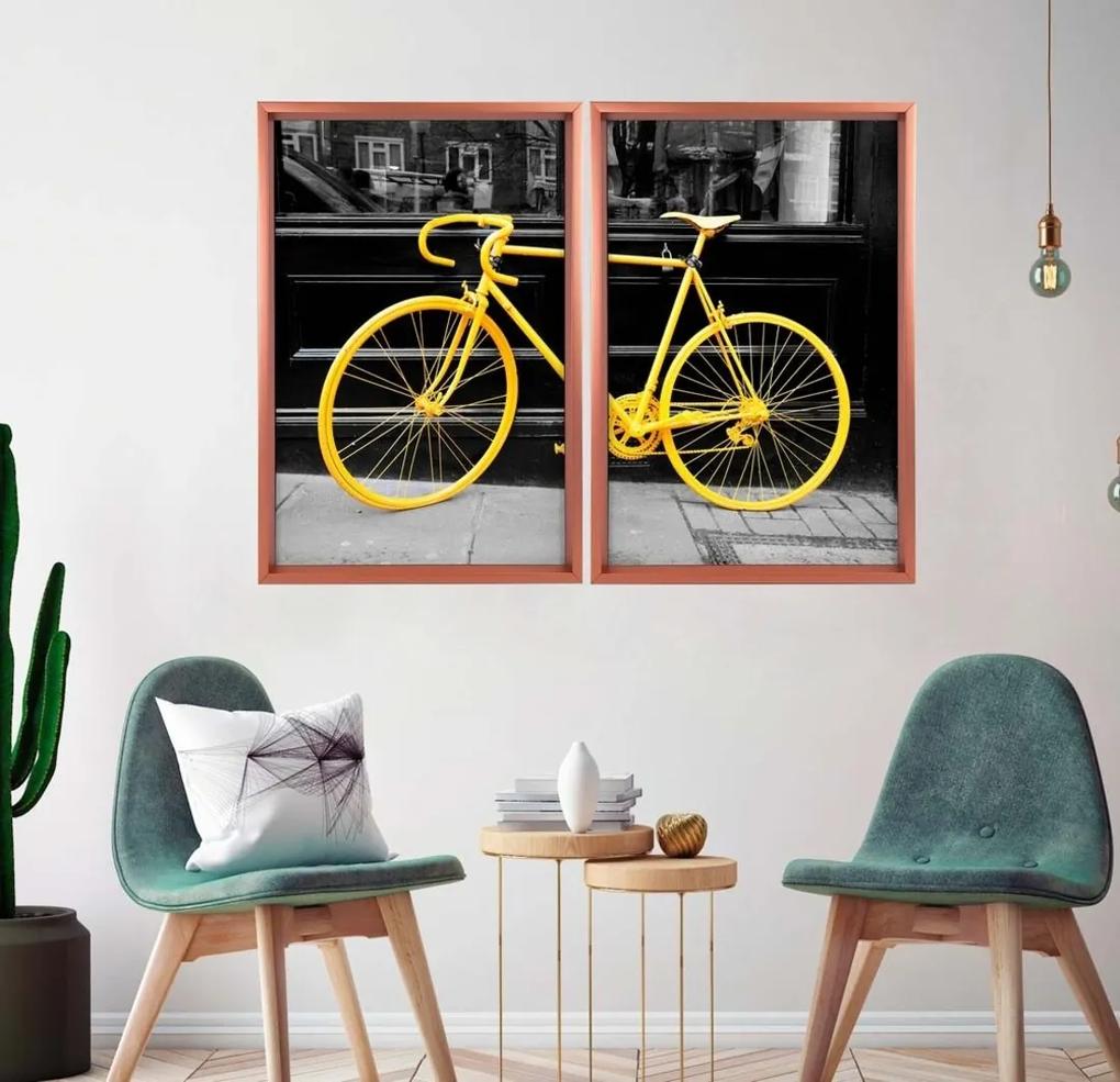 Quadro com Moldura Chanfrada Bicicleta Amarela ROSE METALIZADO - Médio