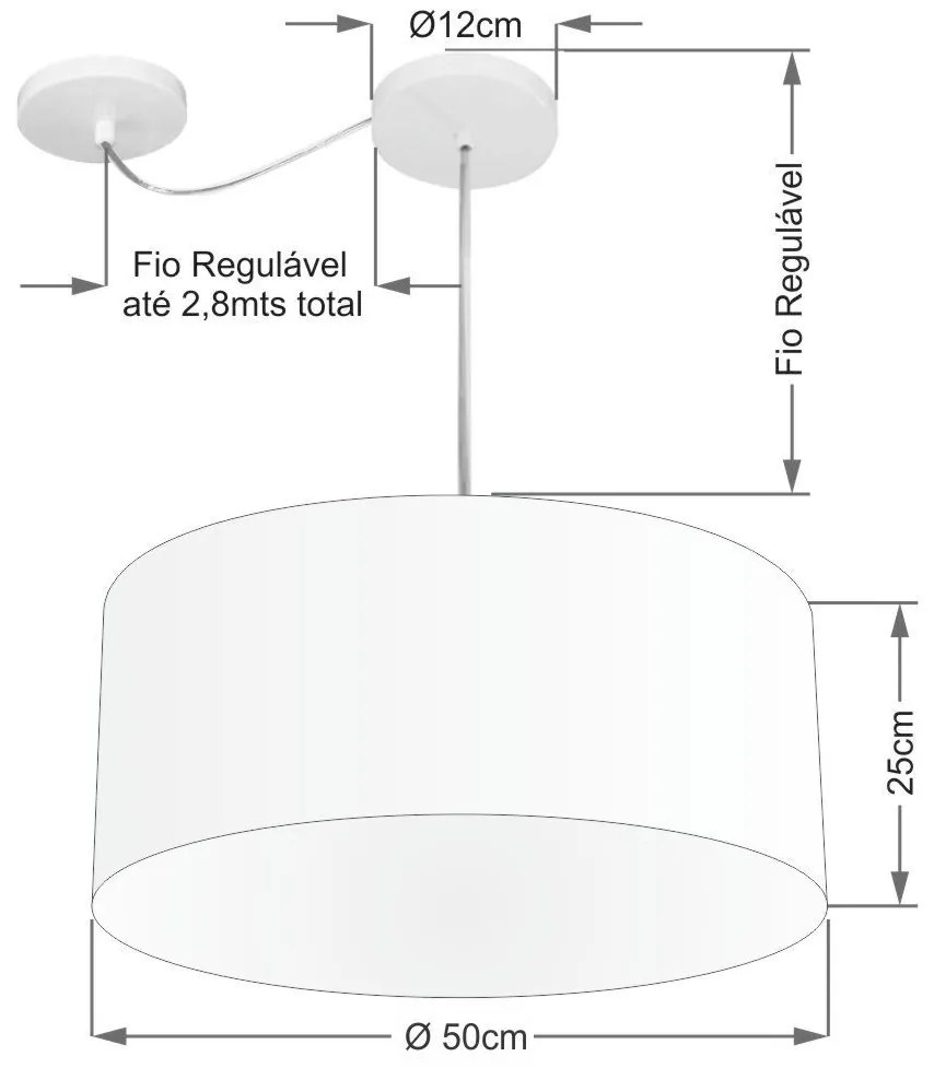 Lustre Pendente Cilíndrico Com Desvio de Centro Vivare Md-4147 Cúpula em Tecido 50x25cm - Bivolt